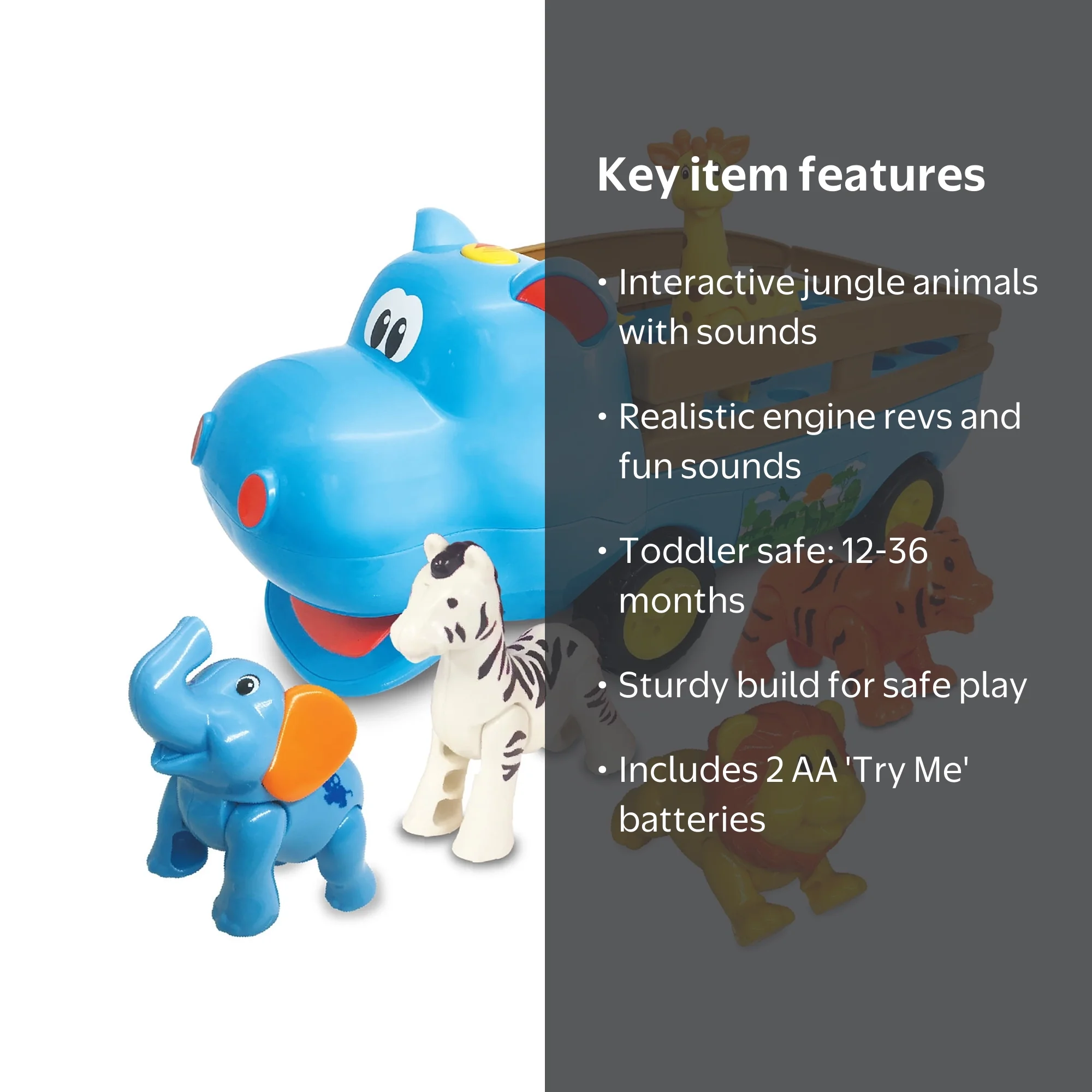 Kiddieland Happy Hippo N' Friends Toy Vehicle w/ Animal Figures