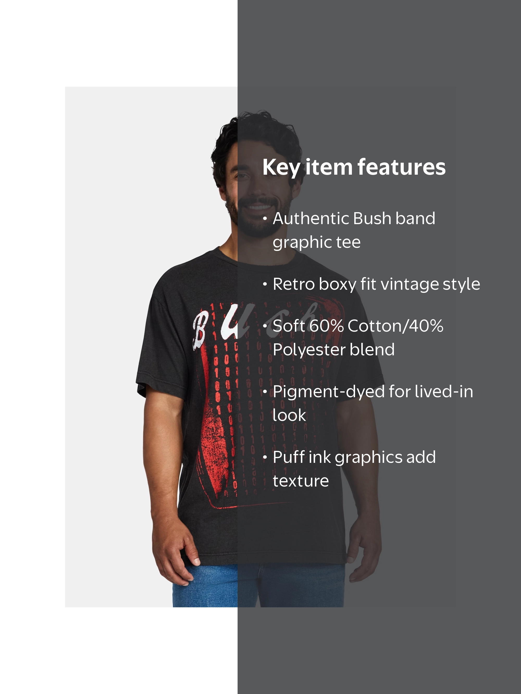 Bush Men's and Big Men's Boxy Fit Graphic Band Tee Shirt, Sizes XS
