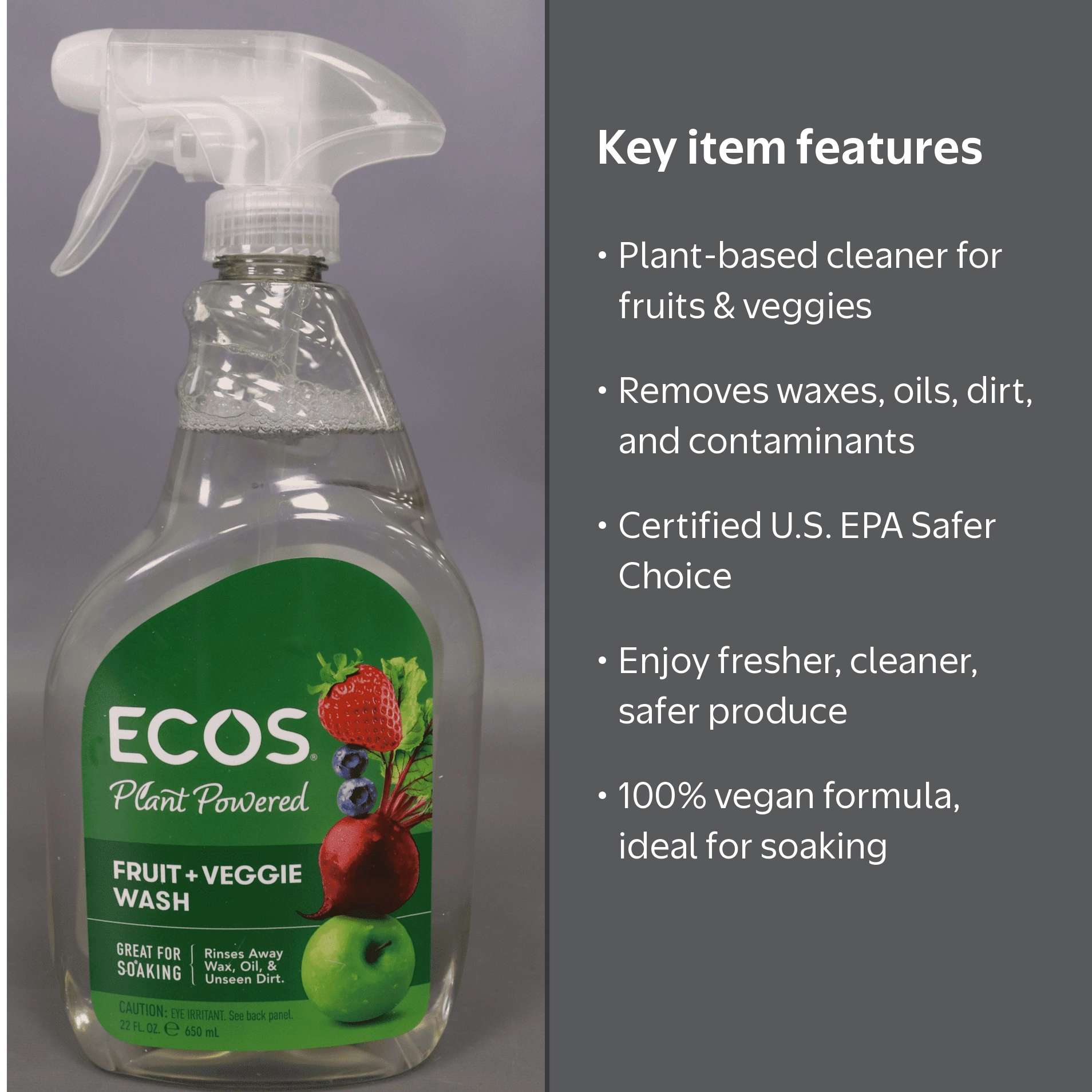 ECOS Plant Powered Fruit & Veggie Wash, 22 Oz - Walmart.com