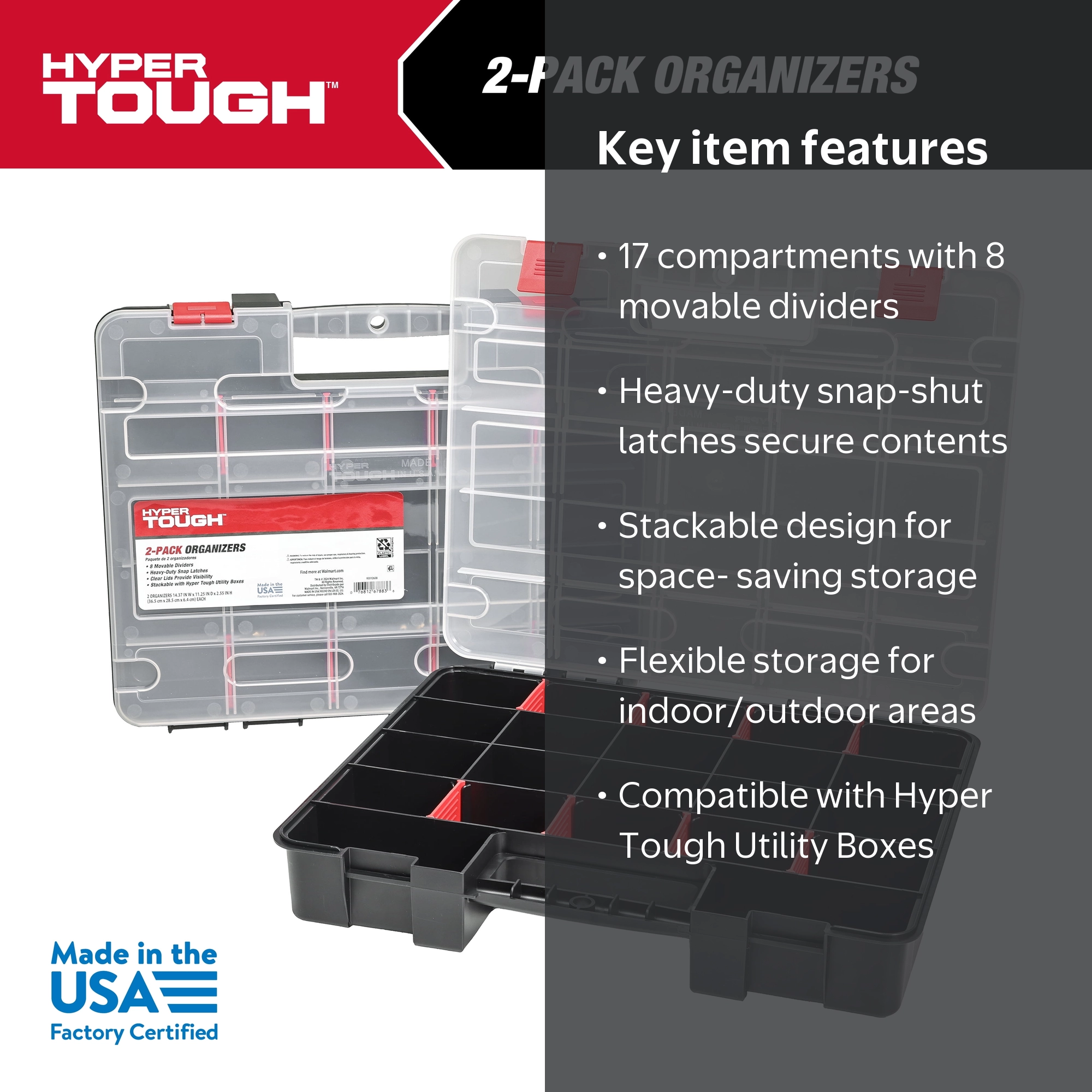 Hyper Tough Stackable Plastic Organizer with 17 Compartments, 8