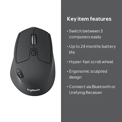 Logitech, Wireless Mouse, Bluetooth, 1000 DPI, 6 Programmable
