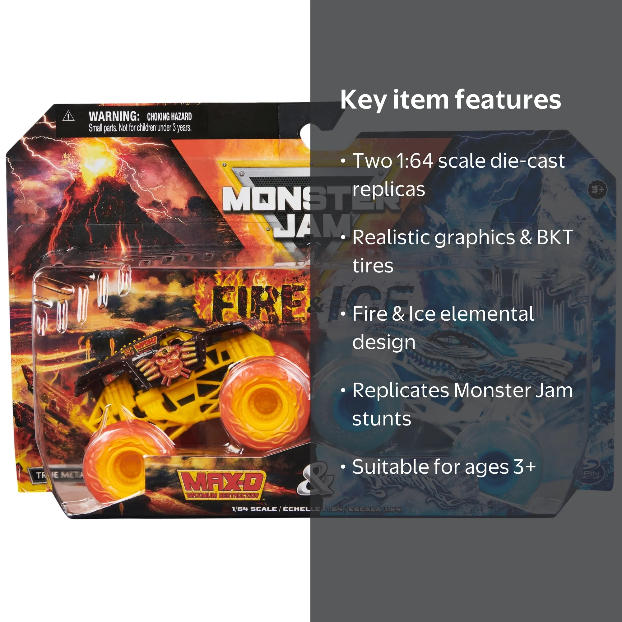 Monster Jam Fire and Ice Dragon Vs. Max-D 1:64 2-Pack - Walmart.com