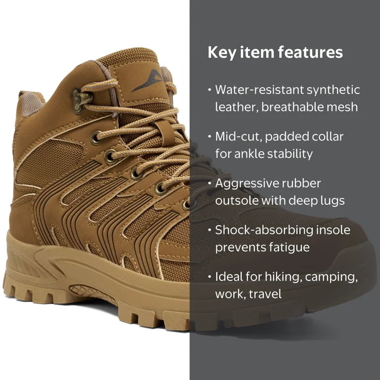 Weatherproof Mens Brown Hiking Boots Mid Top Lace Up Utility‎ Shoes Size 11 MeMoride, Waterproof Hiking Boots, Brown, Mid-Top Outdoor  main image 4