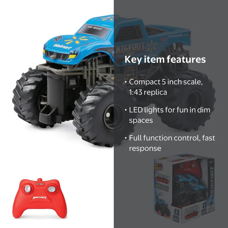 New Bright (1:43) Remote Control Bigfoot Blue Spark Monster Truck