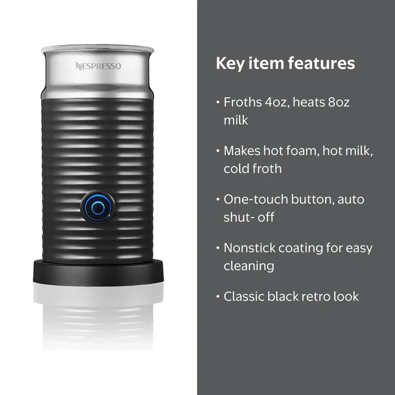 Nespresso Aeroccino 3 Milk Frother, One-Touch Operation, Black