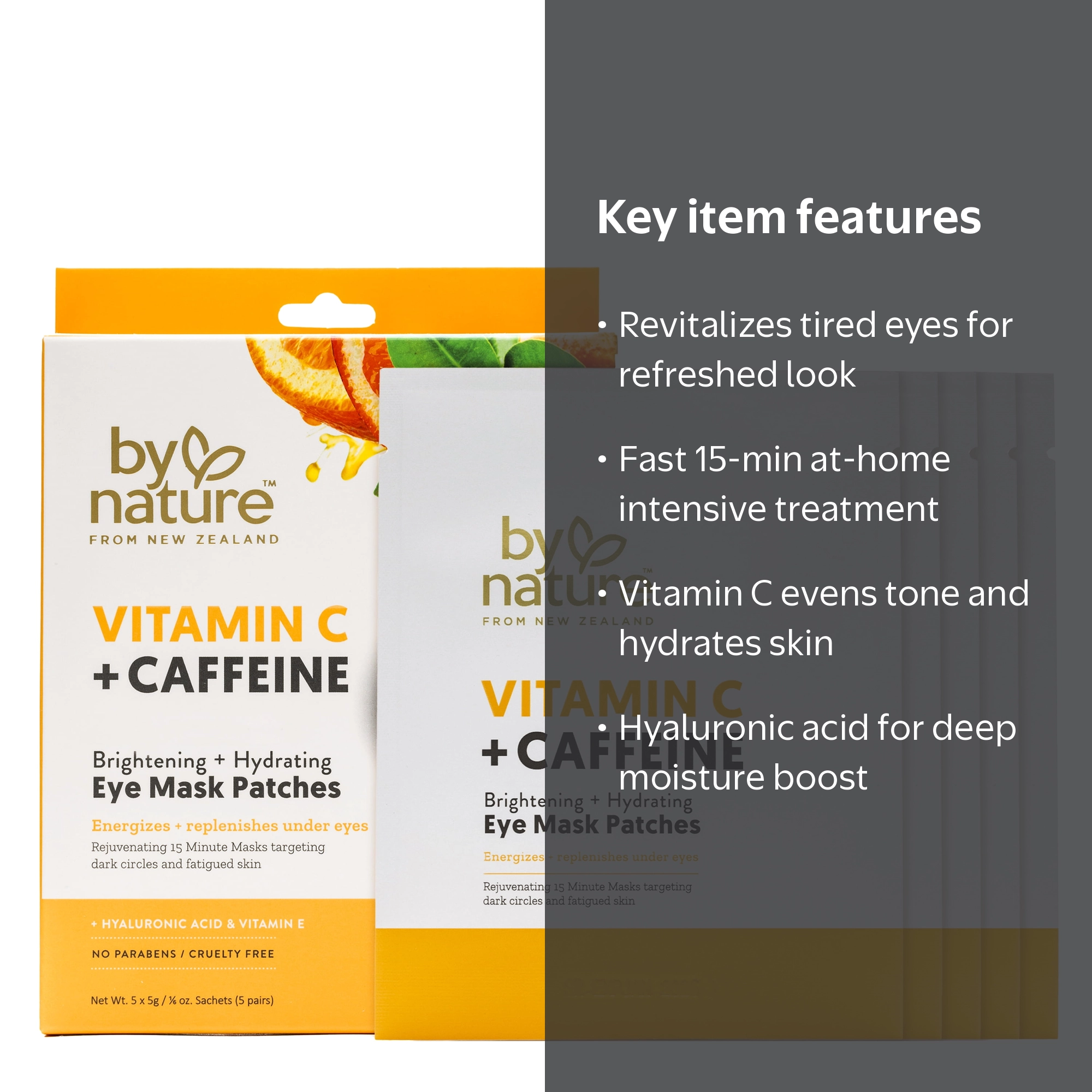 By Nature, Eye Mask Patches, Vitamin C & Caffeine, Brighten