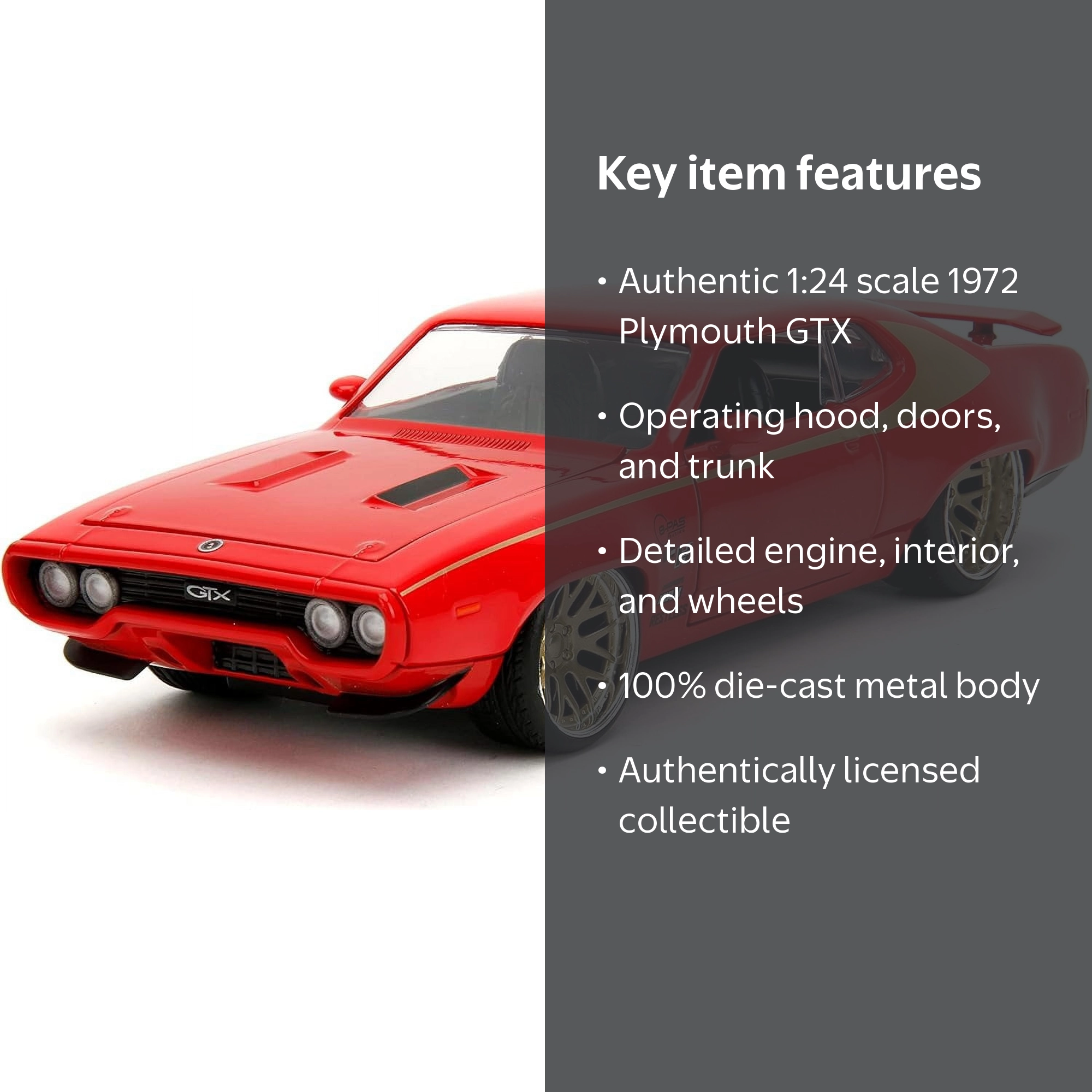 Jada Toys, Big Time Muscle Die-Cast Car, 1:24 1972 Plymouth GTX