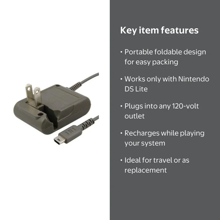 Nintendo OEM DS Lite Foldable Flip AC Adapter, Portable Travel