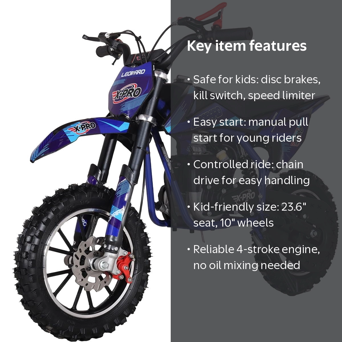 X-Pro Leopard 40 Mini Kids Dirt Bike, Gas Power 4 Stroke Pit Bike