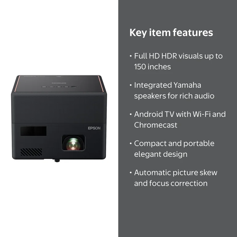 Epson EpiqVision Mini EF12 Smart Streaming Laser Projector, 150