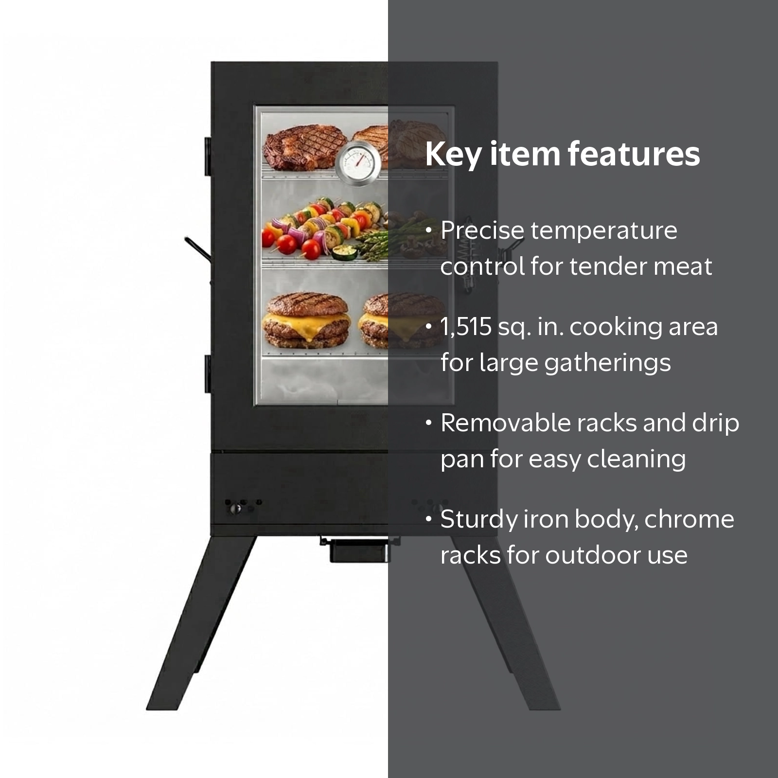 TABU Electric Smoker with 3 Replaceable Hooks,Large Backyard