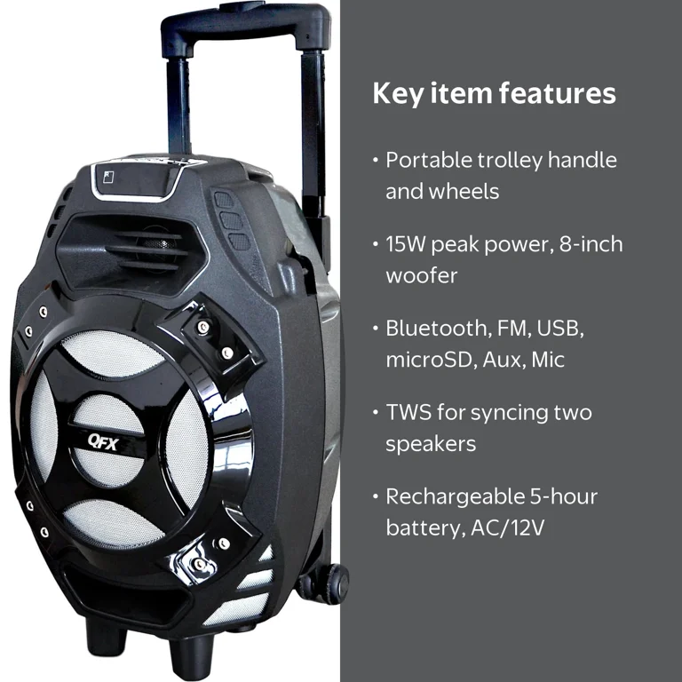 QFX, Portable Tailgate Bluetooth Speaker, PBX-61081BT, Silver