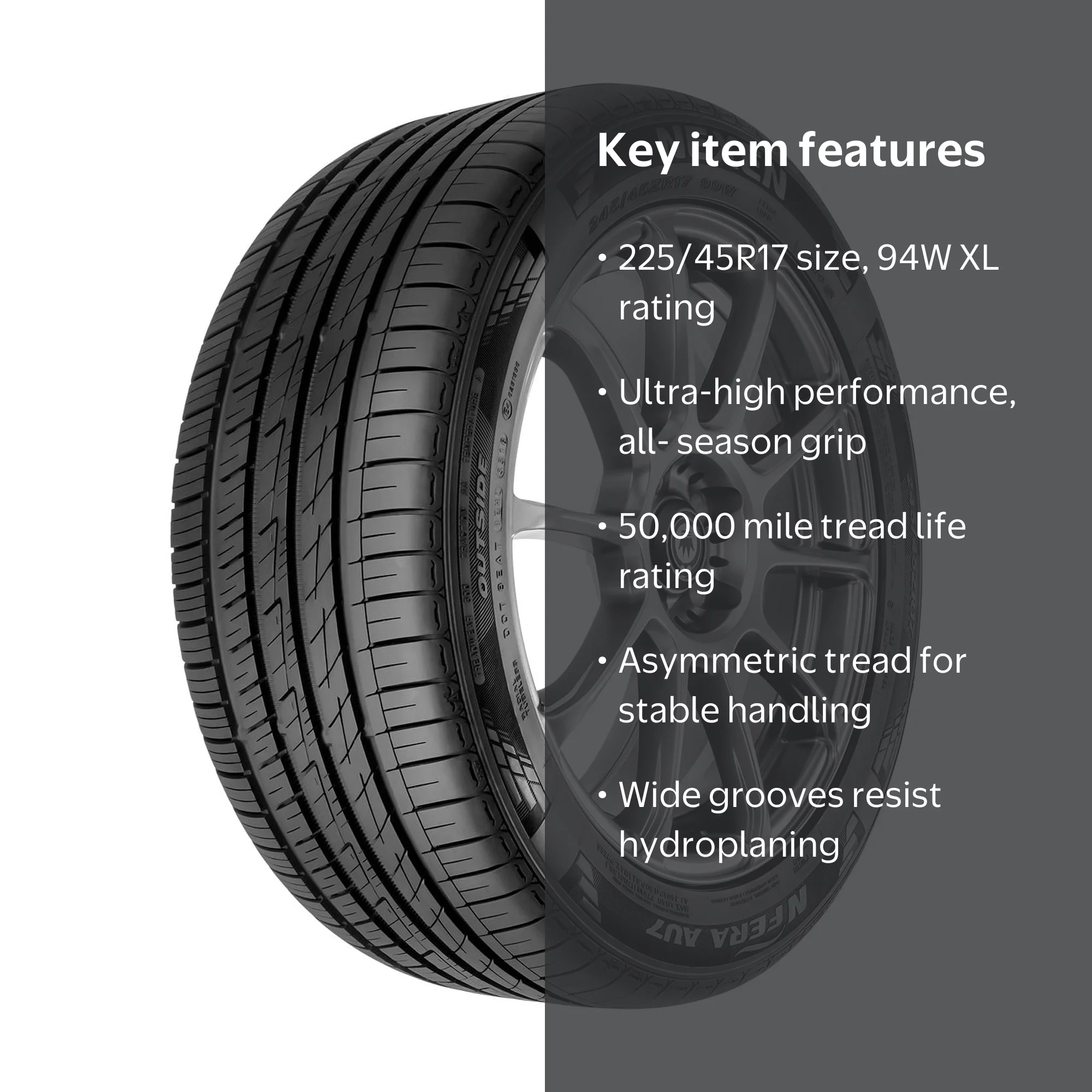 Nexen N'Fera AU7 225/45R17 94W XL Tire, All Season, 50,000 Mile
