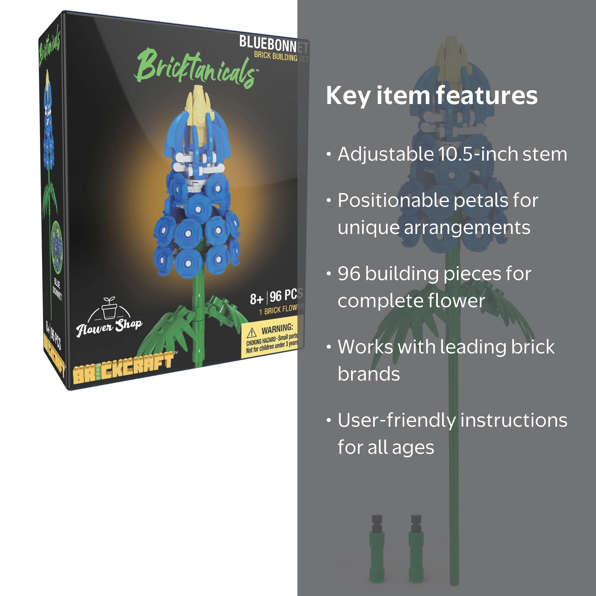 Brickcraft Bricktanicals Bluebonnet Building Kit (96-Piece Set