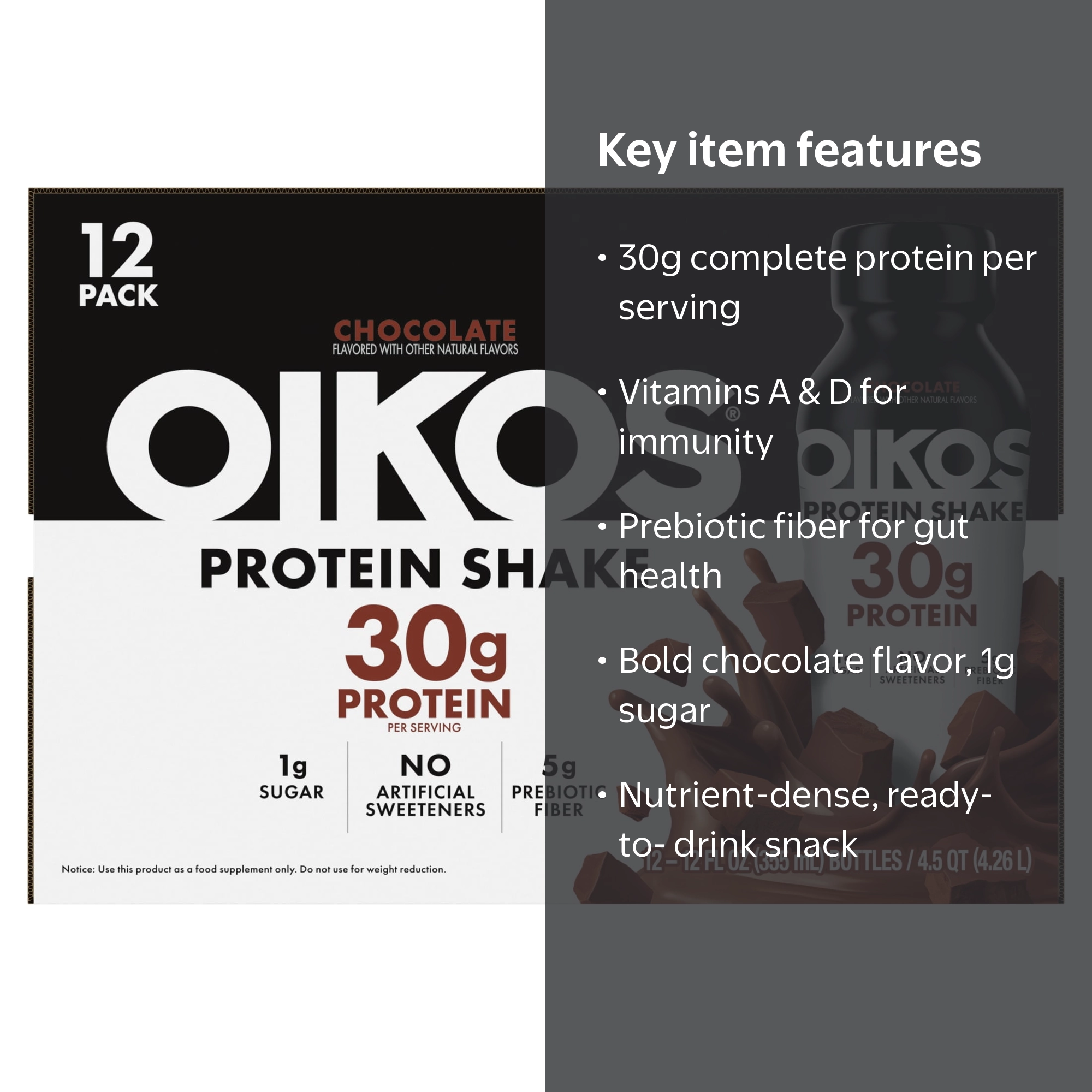Oikos Protein Shake, Shelf Stable, Chocolate, 30g Protein, 12 fl