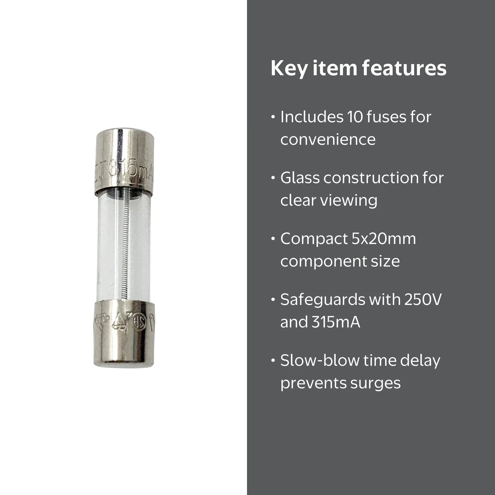 Glass T315mAL250V 5x20mm Slow-Blow For Speakers Fuse 315mA 10PCS