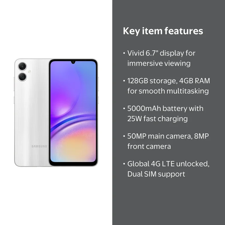 Samsung Galaxy A05 128GB 4GB RAM 6.7-inch Dual SIM GSM Unlocked 4G