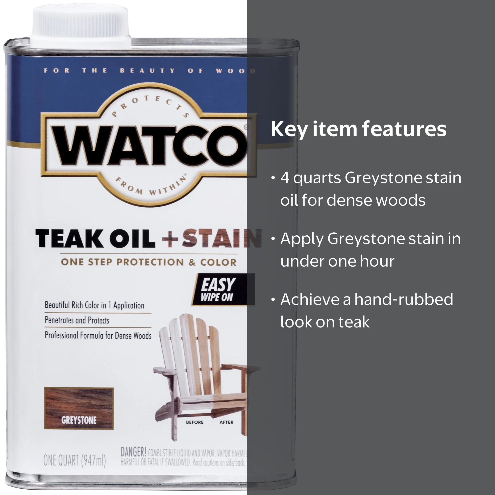 4 Pack, Greystone , Watco Teak Oil + Stain - 348759, Quart