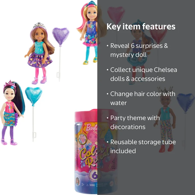 Barbie, Chelsea Color Reveal Doll, Small, Confetti Print