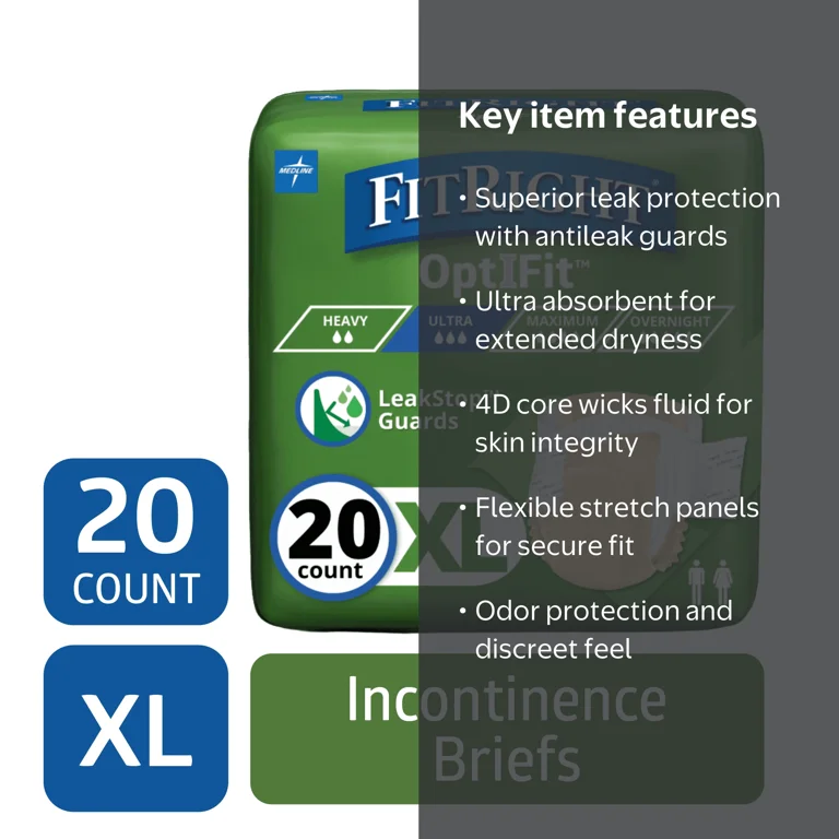 FitRight Ultra Adult Diapers, Disposable Incontinence Briefs with