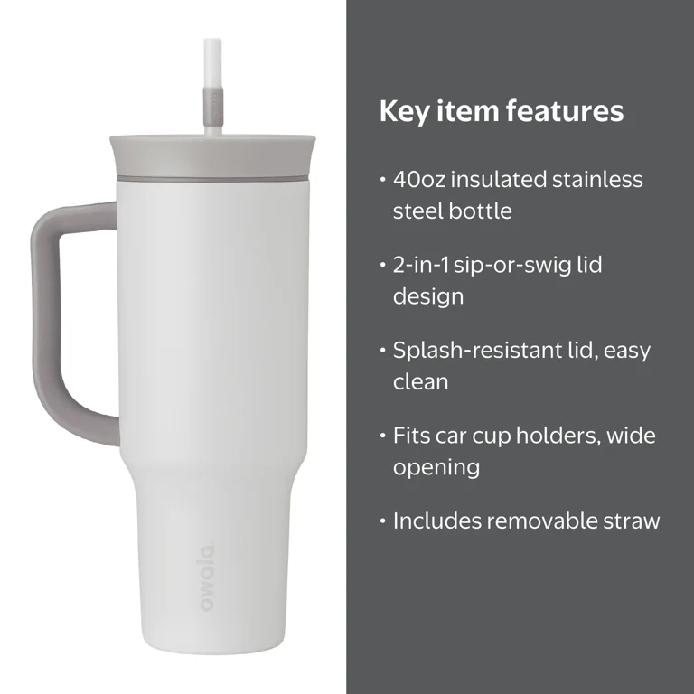 Owala Stainless Steel Tumbler, 40oz, Shy Marshmallow White