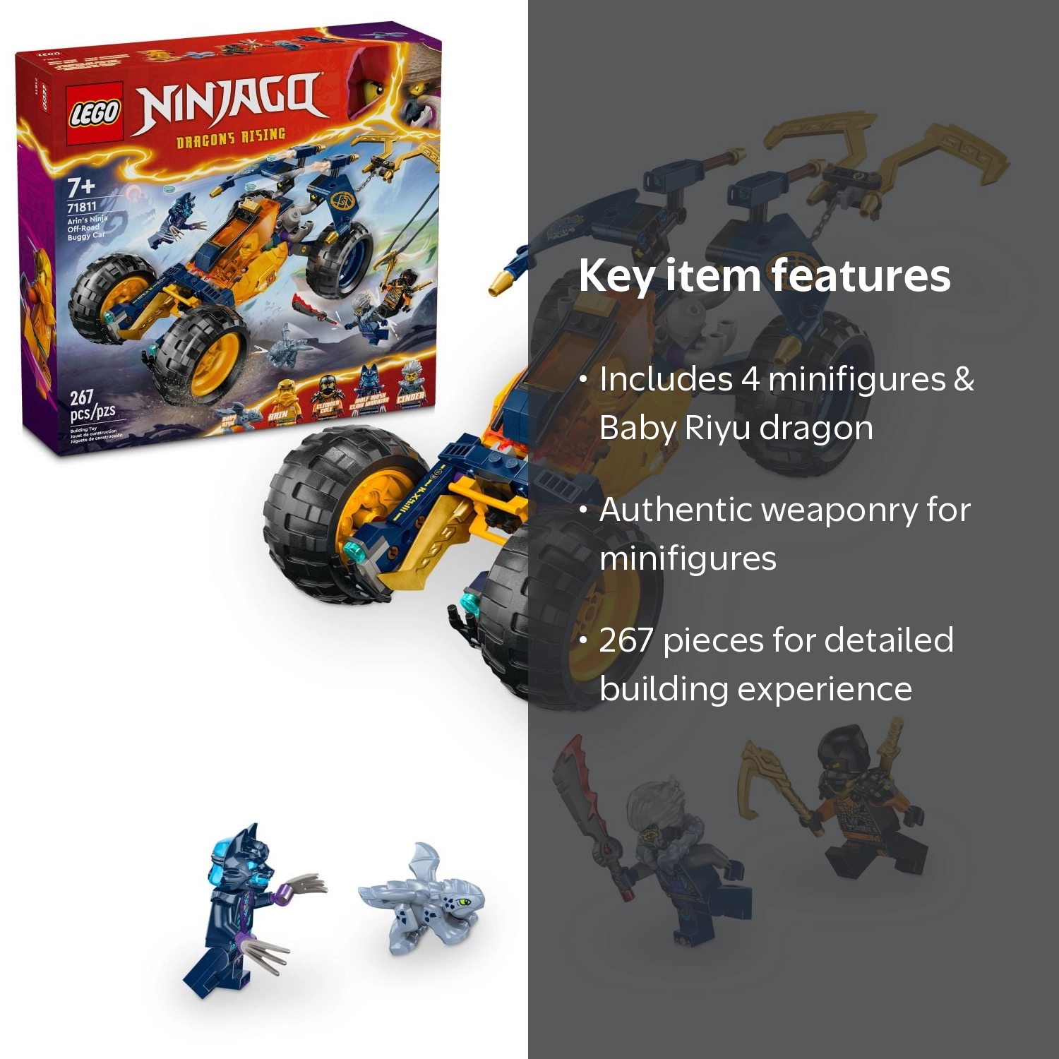 LEGO, NINJAGO Arin's Ninja Off-Road Buggy Car Set, 71811, 267