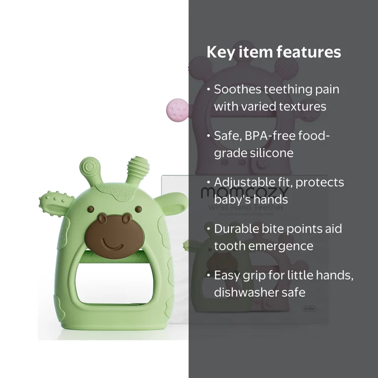 Momcozy, Silicone Baby Teether Diver & Giraffe, 2pk, Green & Pink