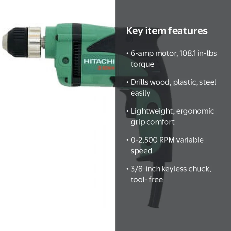 Hitachi D10VH 6.0-Amp 3/8 in. Corded Variable Speed Drill