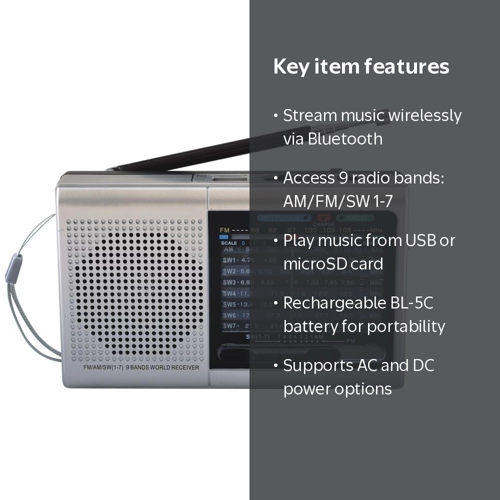 邦楽 FIXED SOUND TRACKER/ANSWER Supersonic Mini Portable 9-Band Bluetooth Radio, FM/AM, Shortwave