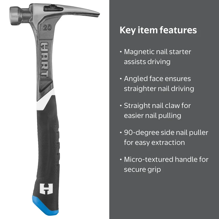 HART 20oz Steel Hammer, Rip Claw, Magnetic Nail Starter - Walmart.com