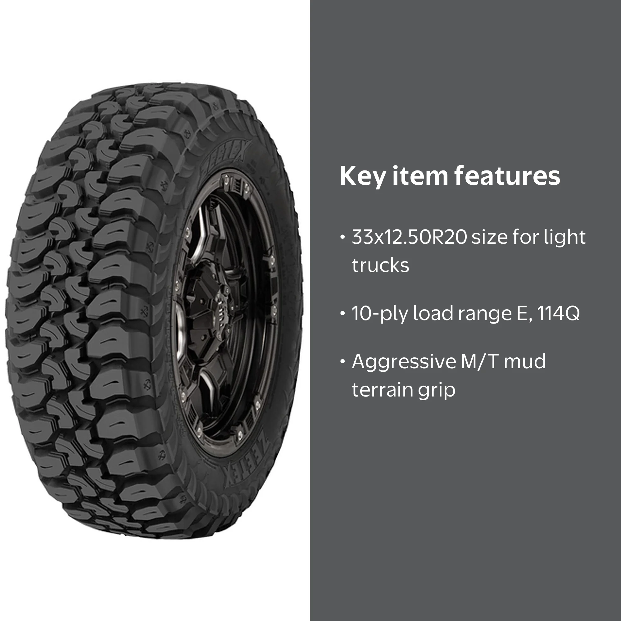 Zeetex, Light Truck Tire, LT33x12.50R20, Mud Terrain Off-Road