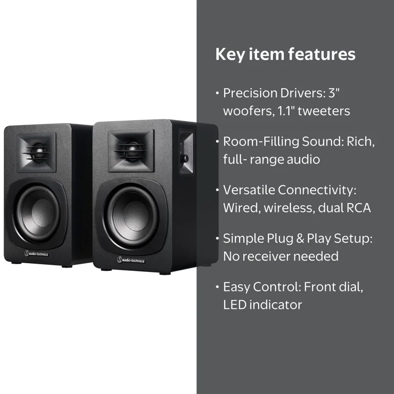 Audio-Technica, Powered Bookshelf Speakers, AT-SP3X, Black