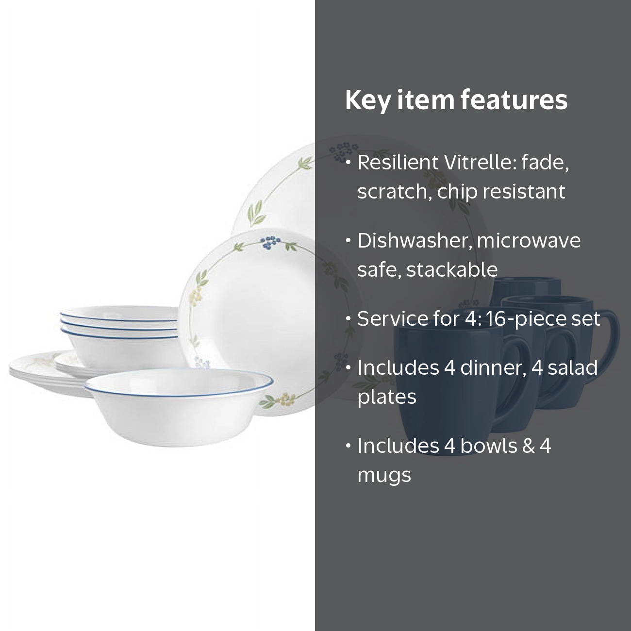 올*짱様 CORELLE コレール ガーデンレース 16ピースセット Corelle Livingware Secret Garden Vitrelle Dinnerware Set, 16 Piece