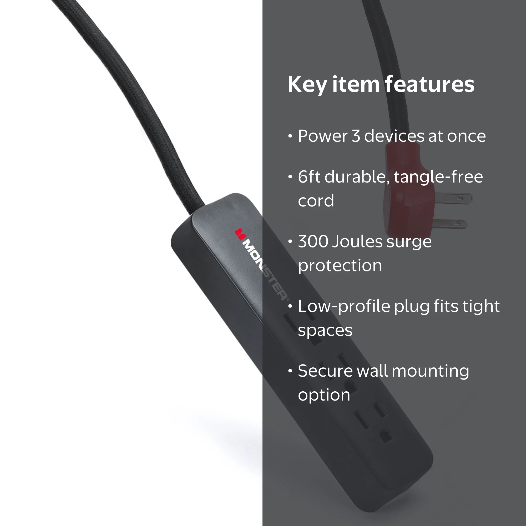 Monster 300J Surge Protector 3 Grounded Outlets with a 6' Nylon