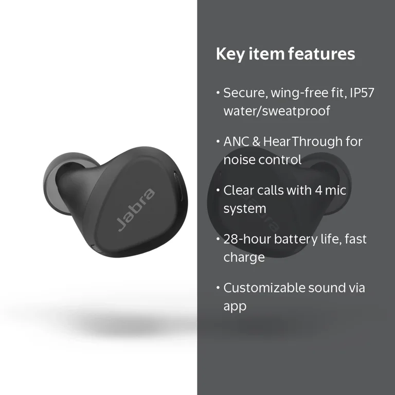 Jabra Elite 4 Active in-Ear Bluetooth Earbuds, Noise Cancelling