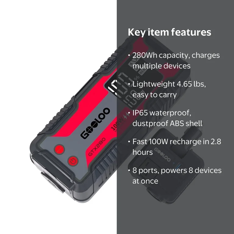 Gooloo 280Wh Portable Power Station, IP65 Waterproof, 100W Fast