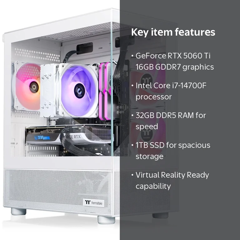 Thermaltake, Gaming Desktop PC, White, 32GB DDR5, 1TB SSD