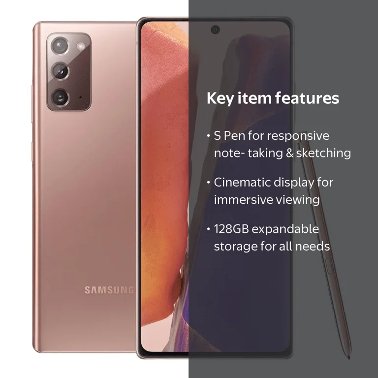 Samsung Galaxy Note 20 5G, 128GB, Bronze, Unlocked, Power Phone