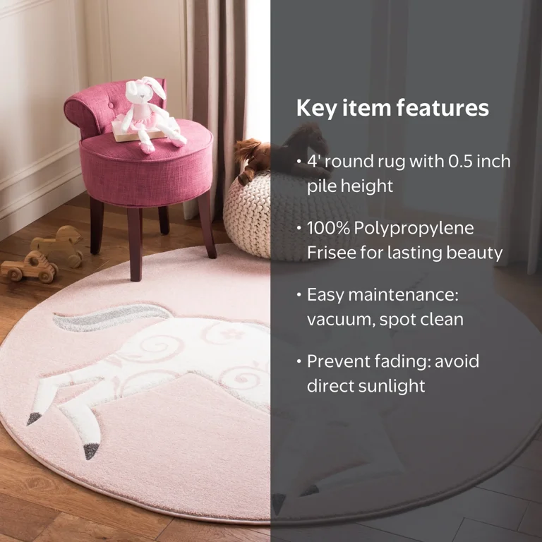 SAFAVIEH Carousel Kids Dalach Unicorn Area Rug, Pink/Ivory, 4' x 4