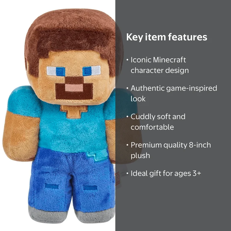 Minecraft, Plush Steve, 8 inches, Blue, Soft Doll for Kids