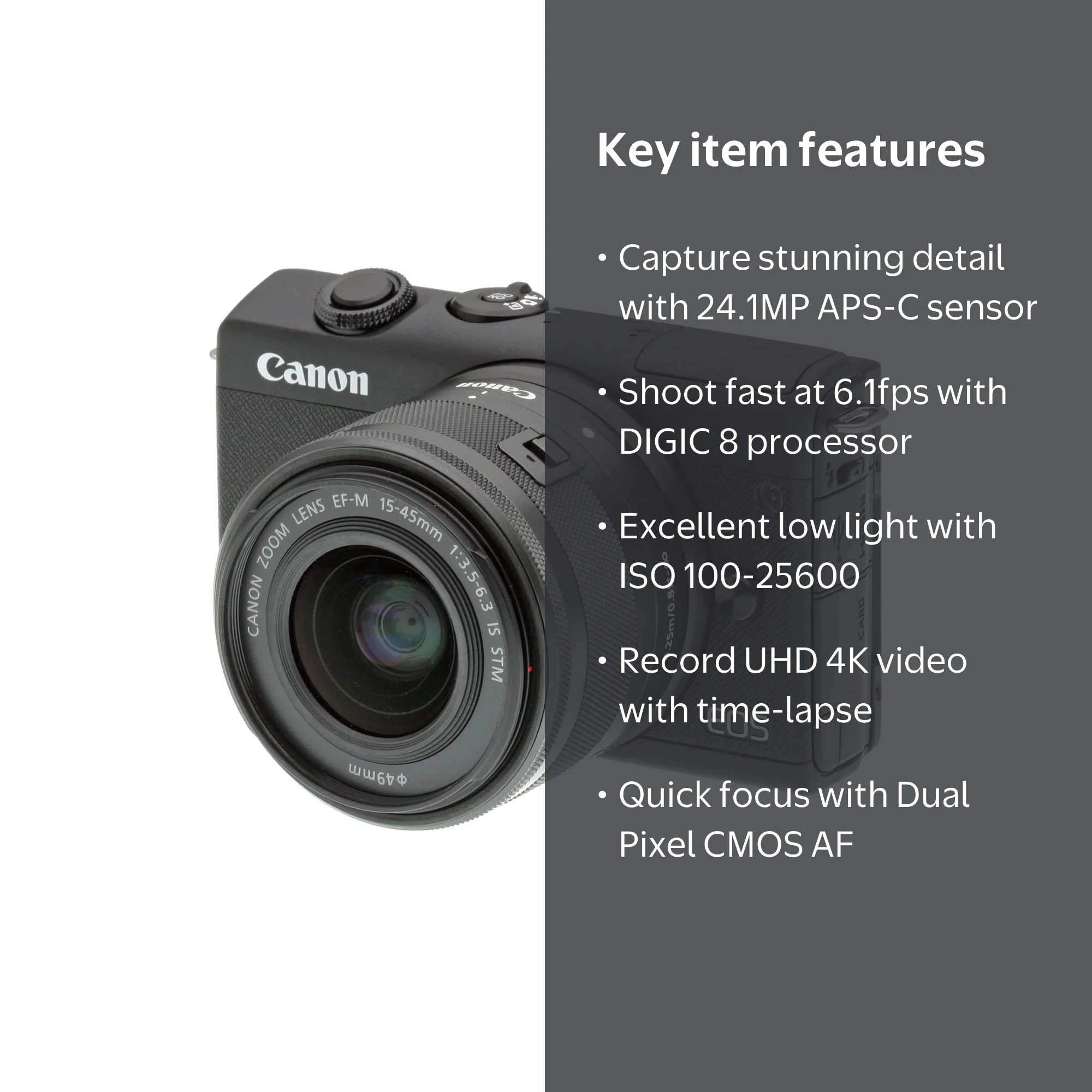 Canon EOS M200 Versatile Mirrorless Digital Camera, 24.1MP APS-C