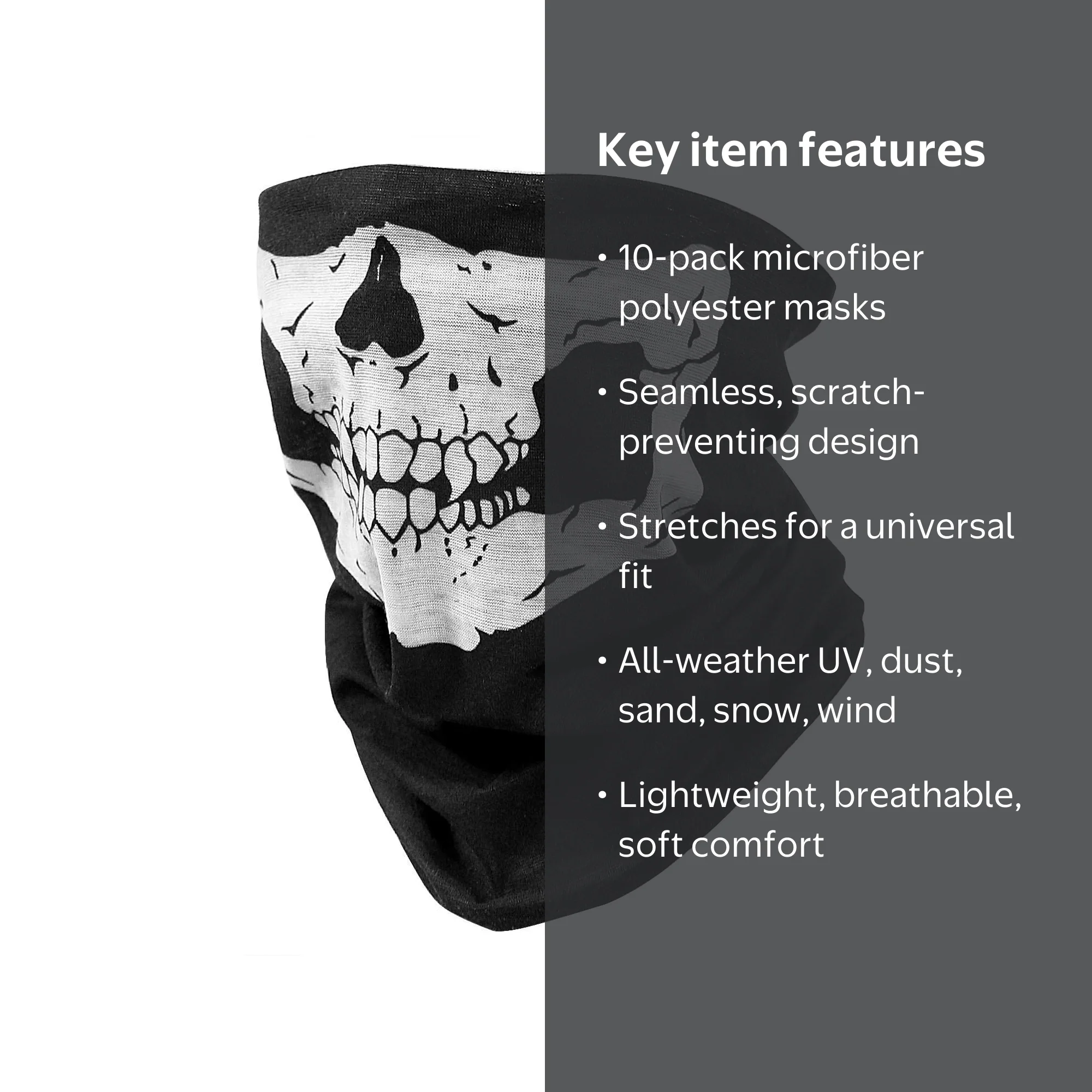 10 Pack Skull Half Face Mask Scarf Seamless Construction