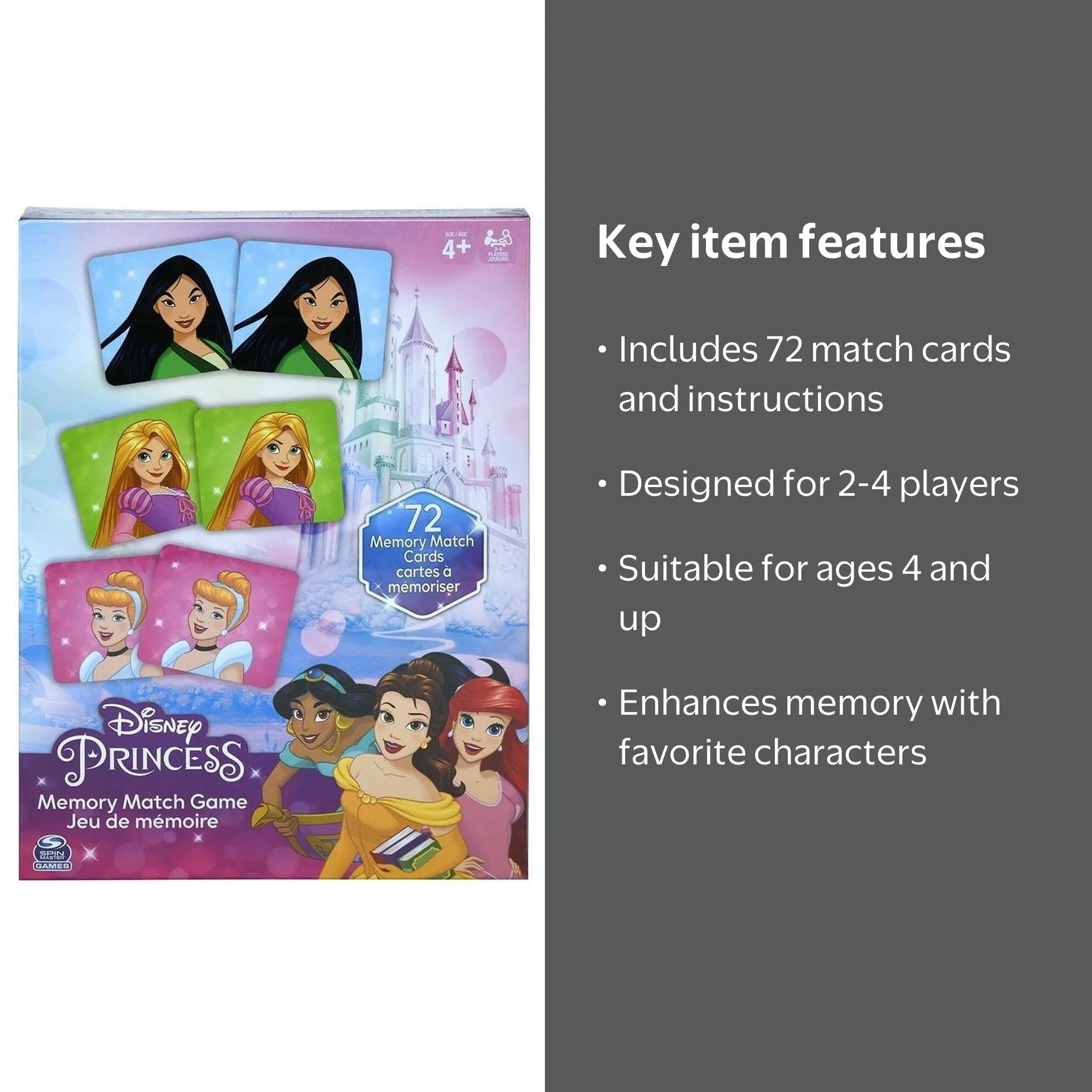 Disney Princess Memory Match Game - 72-Piece Educational Game for