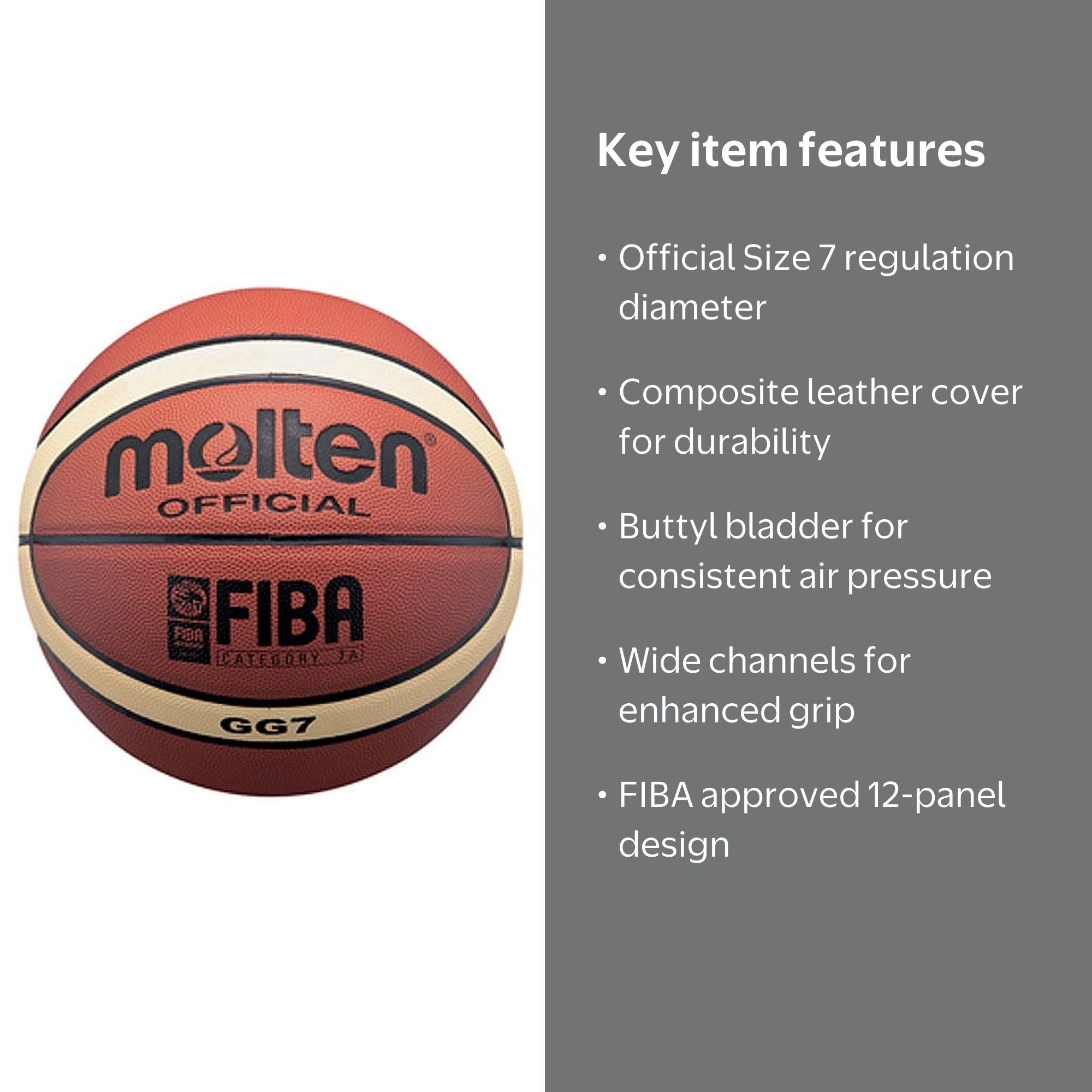 Molten GG7 Official FIBA Indoor Composite 29.5 Men's Basketball