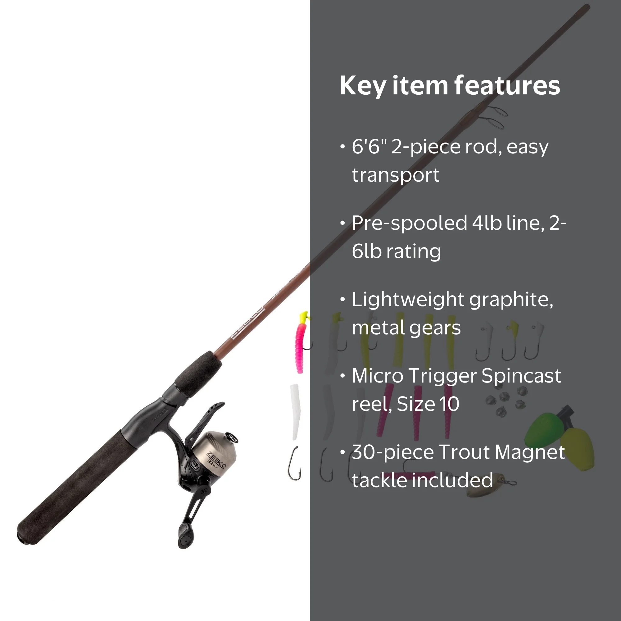 Zebco 33 Micro Trigger Spincast Reel and Fishing Rod Combo, 6-Foot