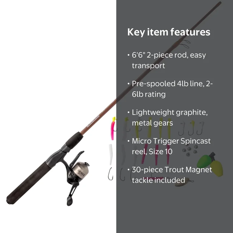 Zebco 33 Micro Trigger Spincast Reel and Fishing Rod Combo, 6-Foot