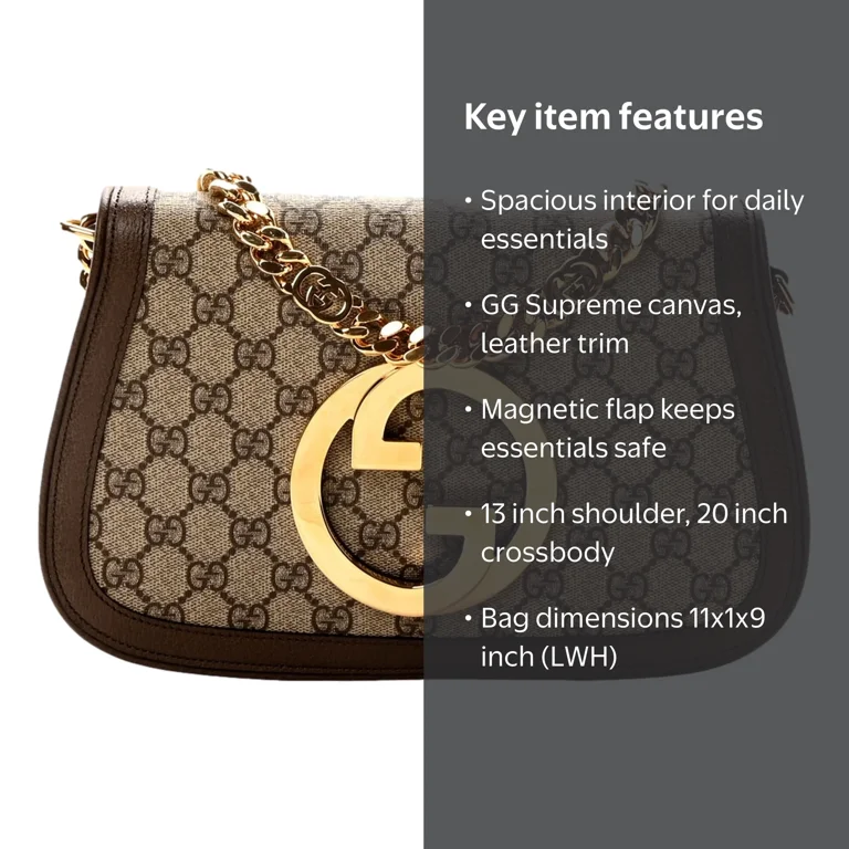 New Gucci Blondie GG Supreme Canvas Shoulder Bag Beige Ebony