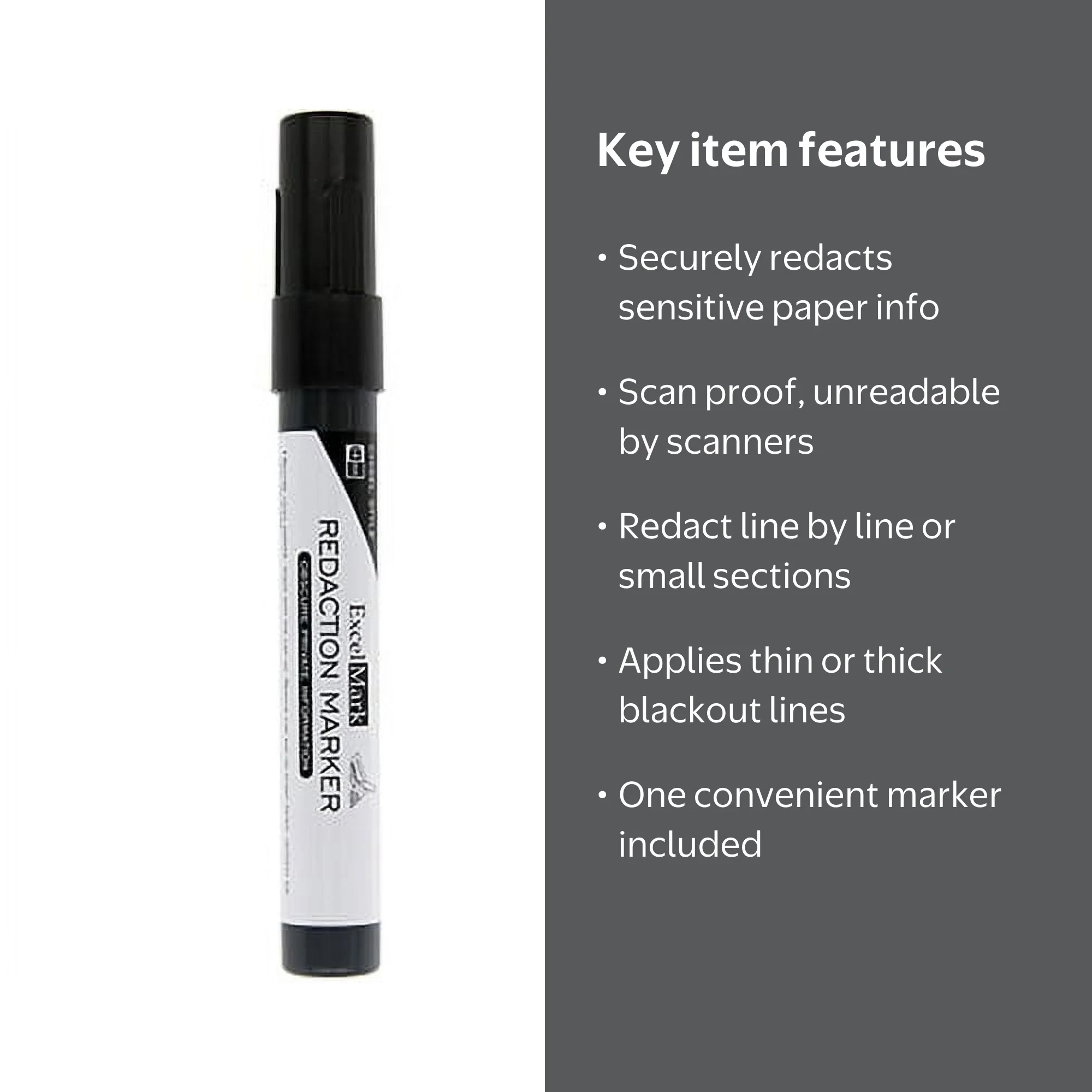 ExcelMark Security Redaction Marker with Fine Tip - Ideal for