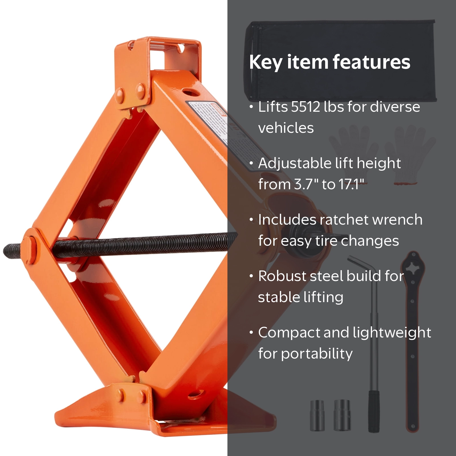KFFKFF Car Scissor Jack, Capacity of 2.5 Ton/5512 lbs, Adjustable