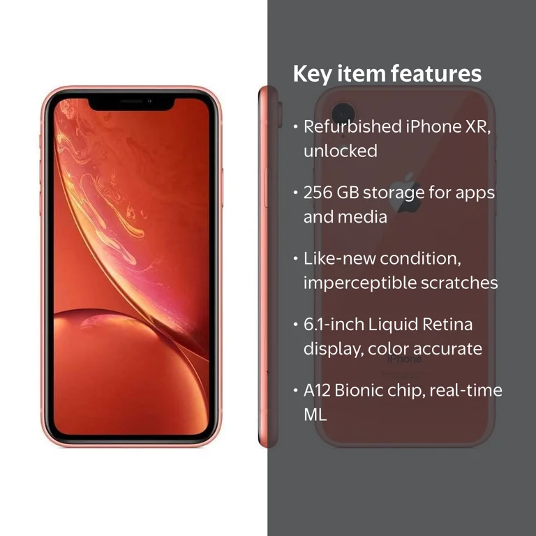 Restored Apple iPhone XR - Carrier Unlocked - 256 GB Coral